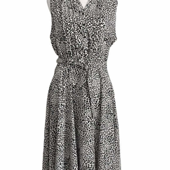 Nanette Lepore Dresses & Skirts - Nanette Lepore Black and White Leopard Fit Flare Sz8 belted, sleeveless dress